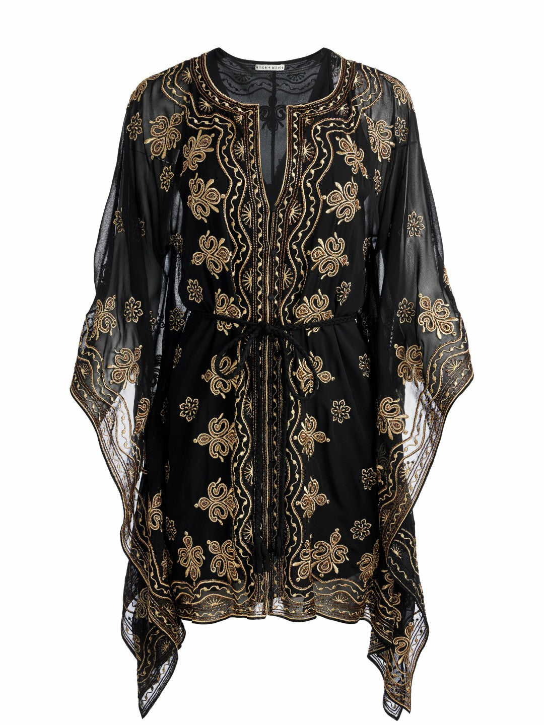 Marva Embellished Mini Kaftan In Black/pale Gold - Alice + Olivia Women
