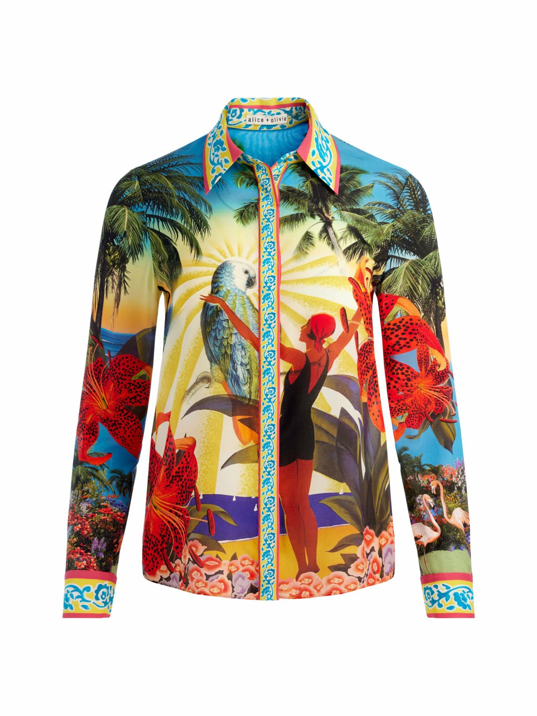 Willa Silk Blouse In Island Dreams Multi - Alice + Olivia Women