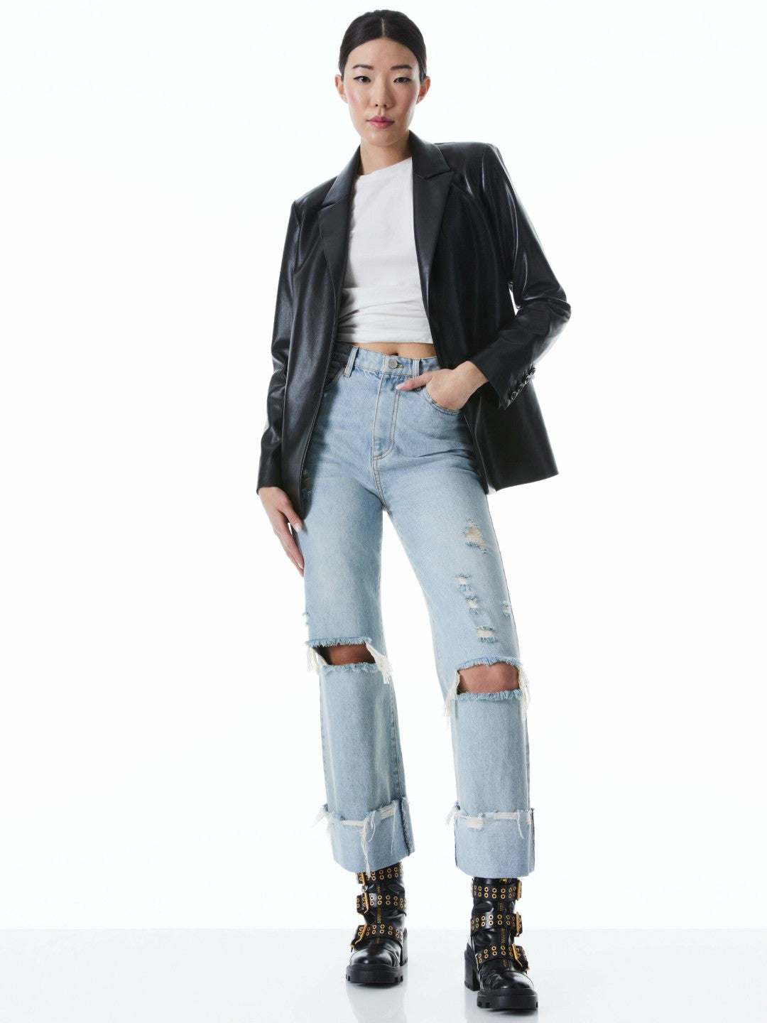Denny Vegan Blazer In Black - Alice + Olivia Women