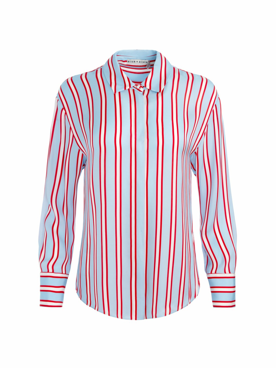 Dimitra Oversized Button Down In Teakwood Stripe Mineral Blue/b - Alice + Olivia Women