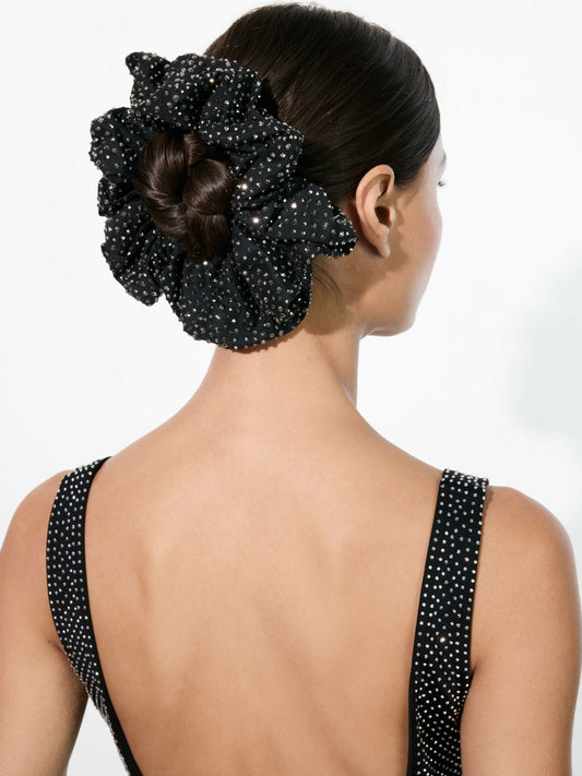Cher Large Scrunchie In Black/crystal - Alice + Olivia Women