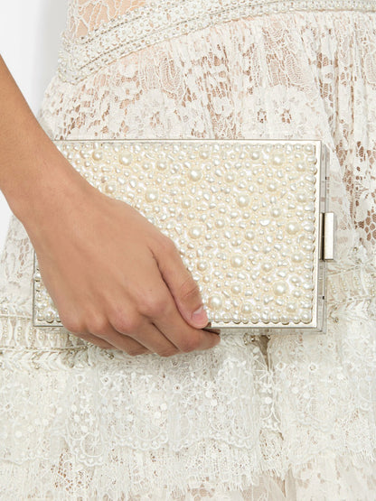 Kayla Embellished Clutch In Off White - Alice + Olivia Women