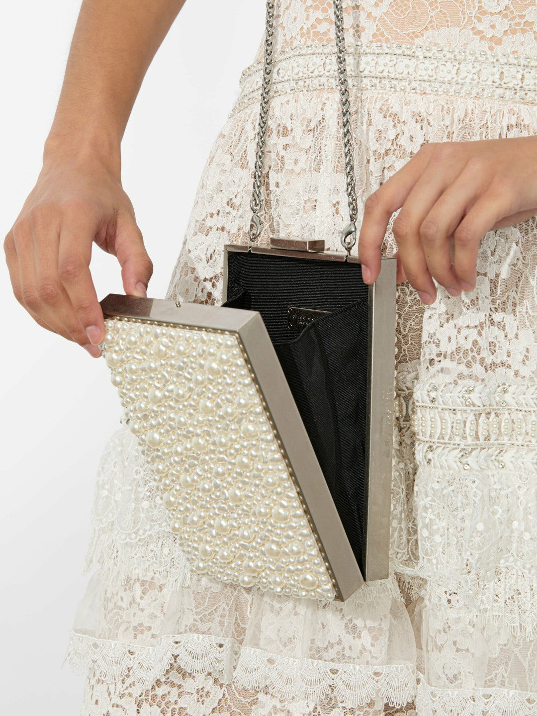 Kayla Embellished Clutch In Off White - Alice + Olivia Women