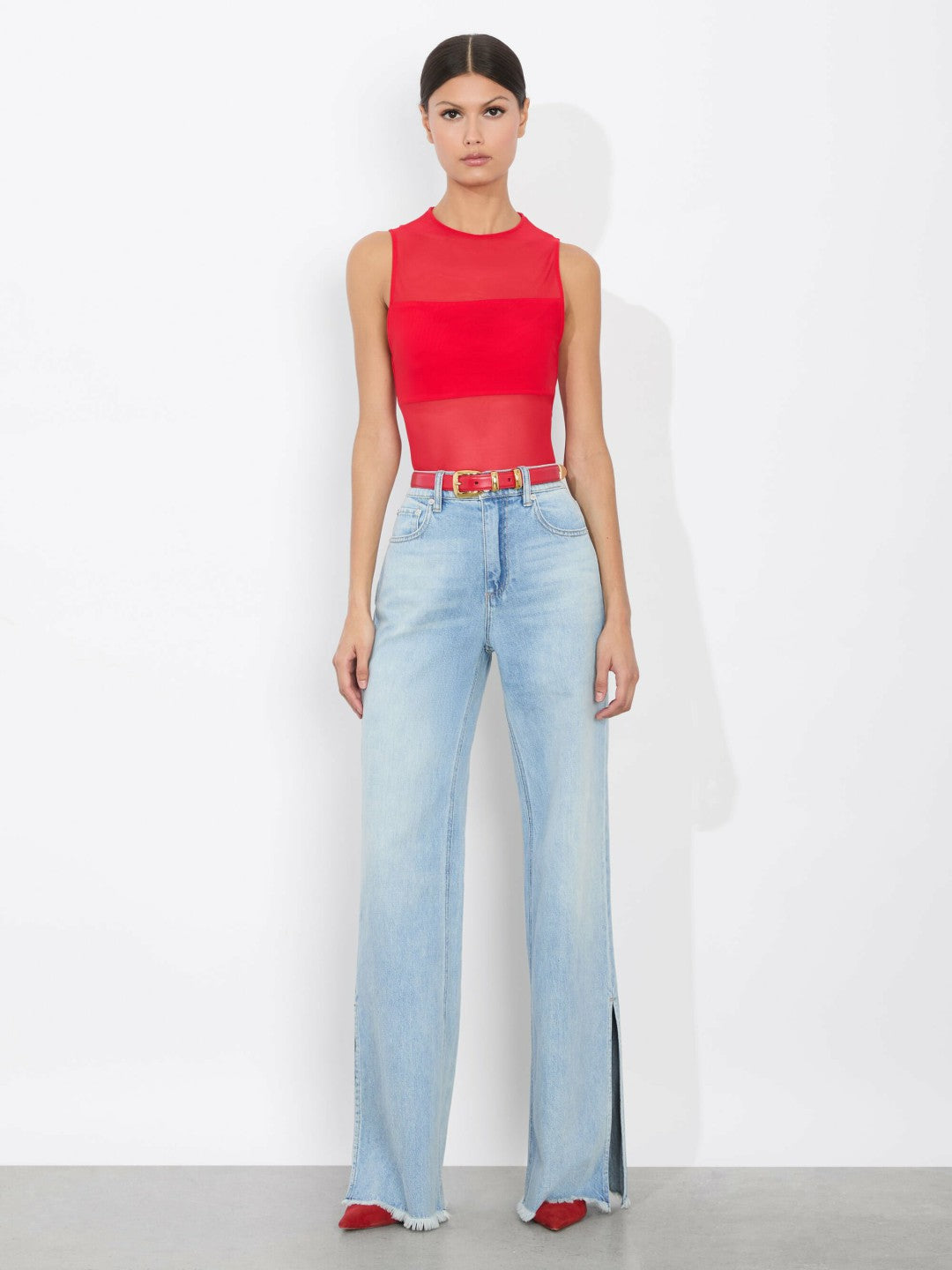Hayden Buckle Belt In Bright Ruby/gold - Alice + Olivia Women