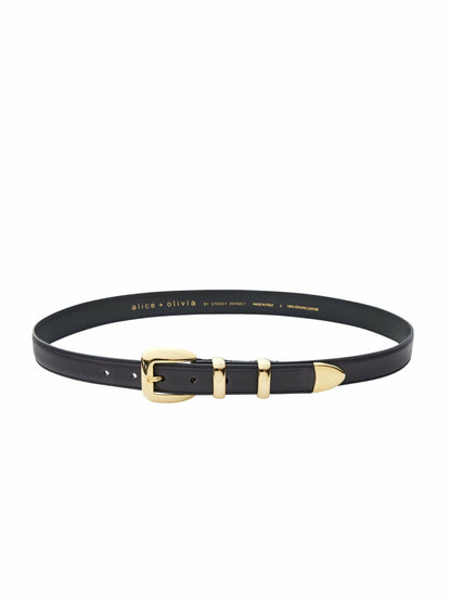 Hayden Buckle Belt In Black/gold - Alice + Olivia Women