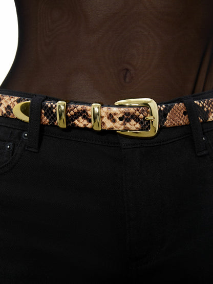 Hayden Buckle Belt In Camel/black - Alice + Olivia Women