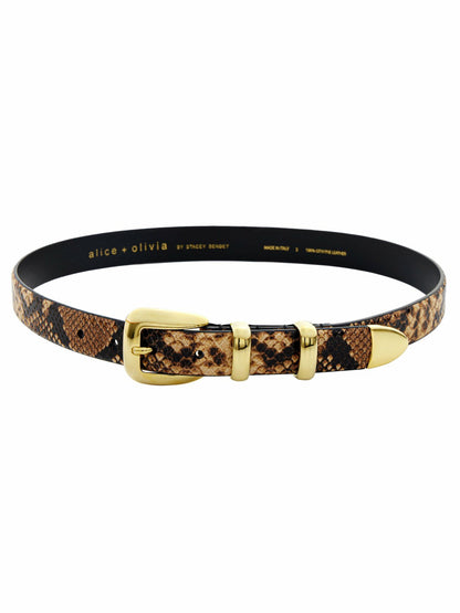 Hayden Buckle Belt In Camel/black - Alice + Olivia Women