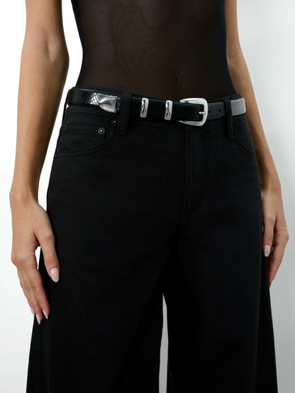 Hayden Buckle Belt In Black/silver - Alice + Olivia Women