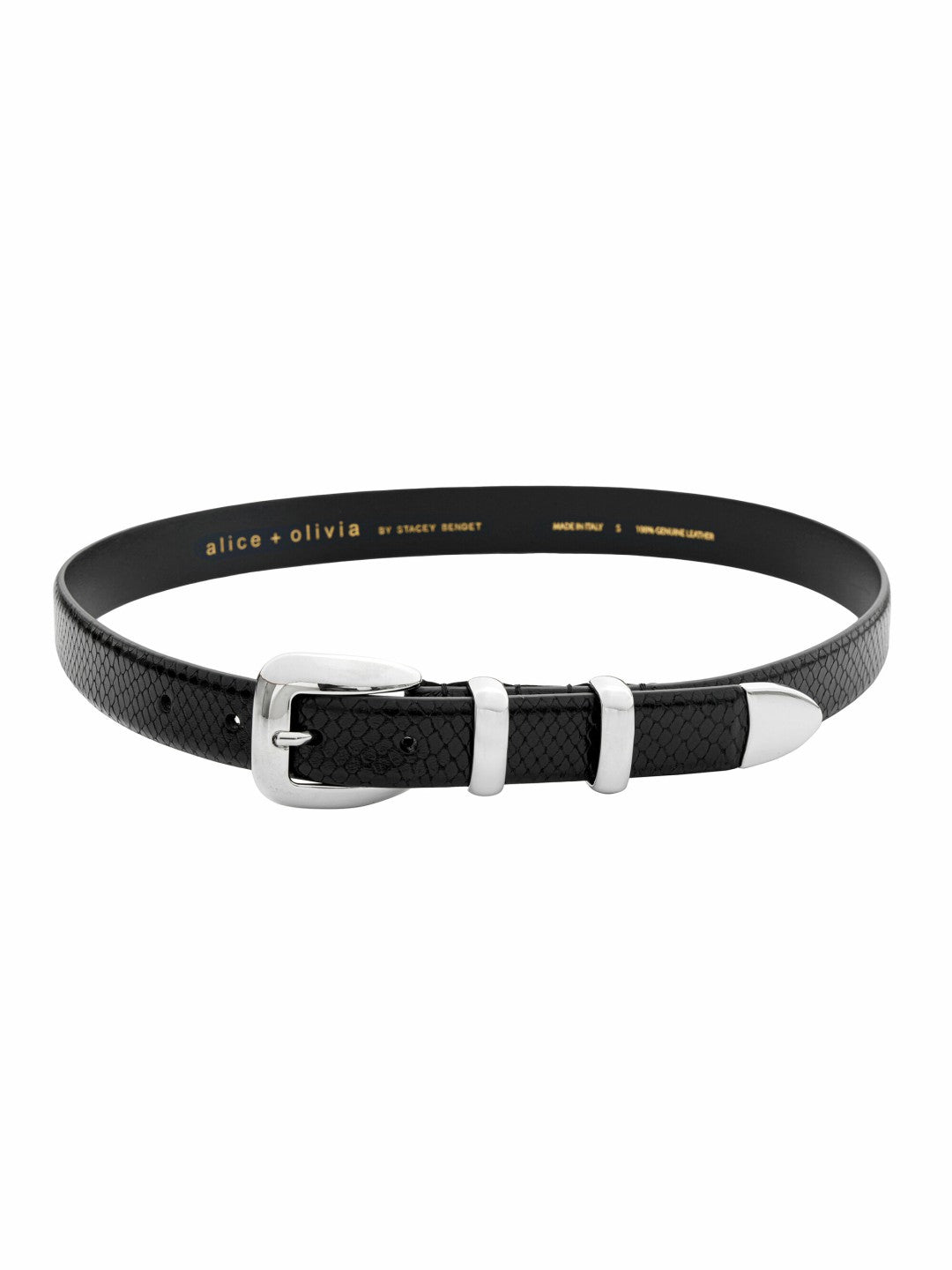 Hayden Buckle Belt In Black/silver - Alice + Olivia Women