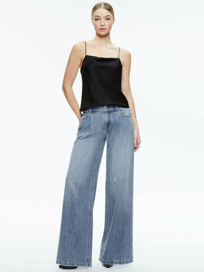 Harmon Slip Tank In Black - Alice + Olivia Women