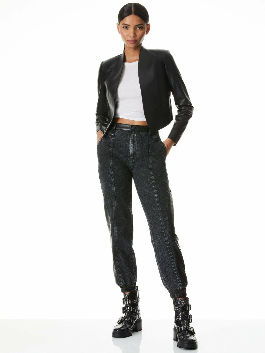 Harvey Leather Jacket In Black - Alice + Olivia Women