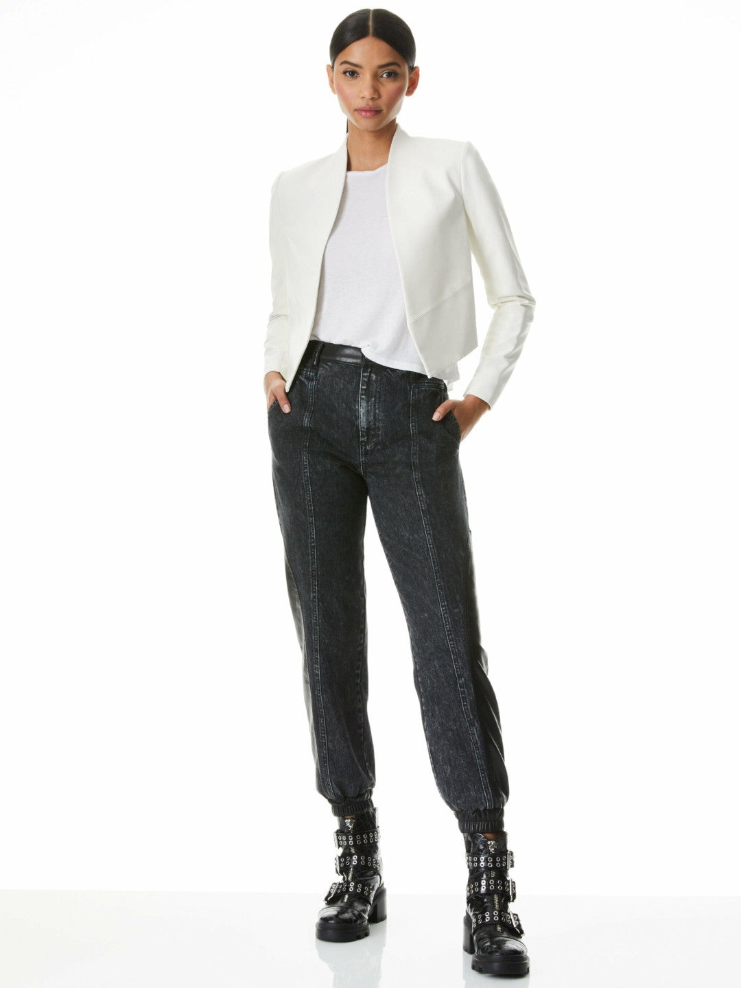 Harvey Leather Jacket In White - Alice + Olivia Women