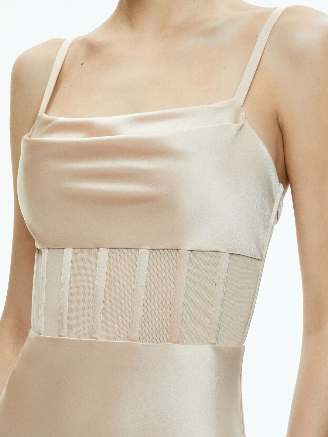 Valentina Draped Corset Maxi Dress In Almond - Alice + Olivia Women