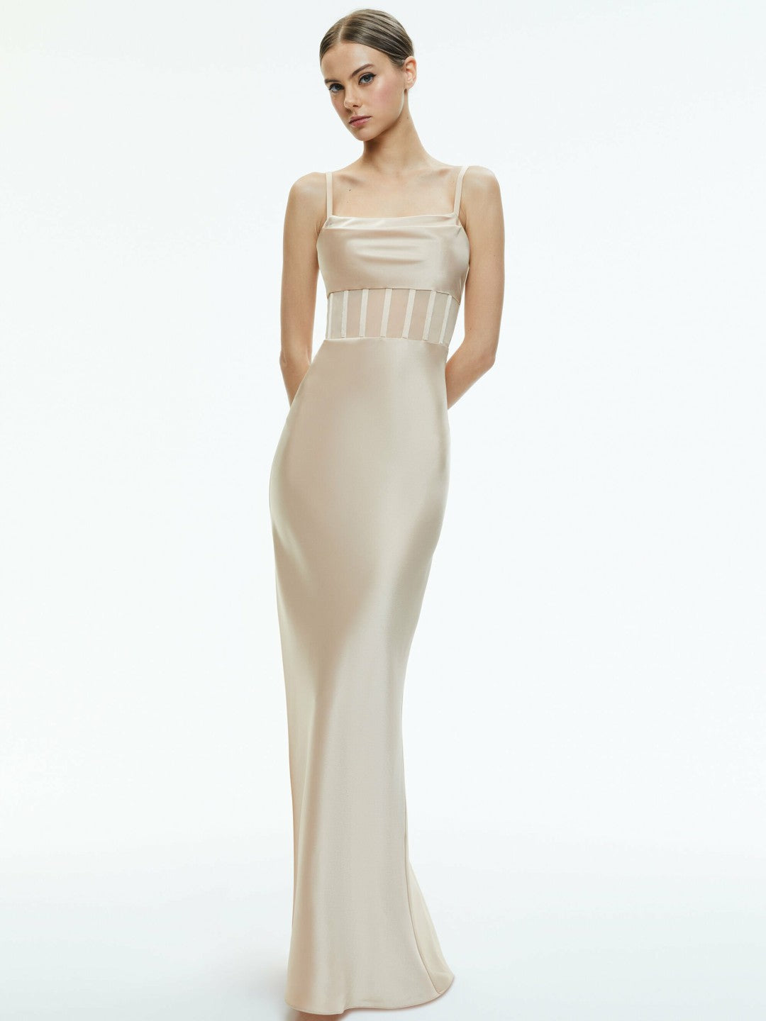 Valentina Draped Corset Maxi Dress In Almond - Alice + Olivia Women