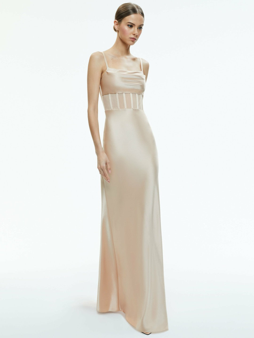 Valentina Draped Corset Maxi Dress In Almond - Alice + Olivia Women