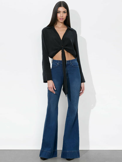 Hannon Tie Front Blouse In Black - Alice + Olivia Women