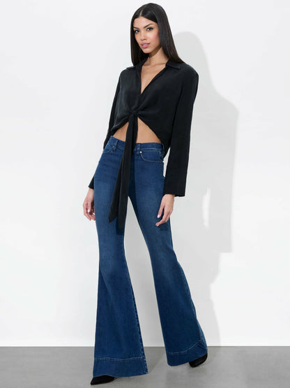 Hannon Tie Front Blouse In Black - Alice + Olivia Women