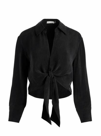 Hannon Tie Front Blouse In Black - Alice + Olivia Women