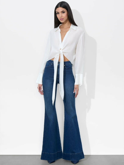 Hannon Tie Front Blouse In Off White - Alice + Olivia Women