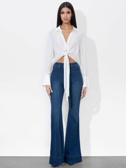 Hannon Tie Front Blouse In Off White - Alice + Olivia Women