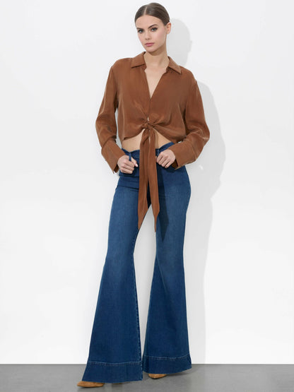 Hannon Tie Front Blouse In Camel - Alice + Olivia Women
