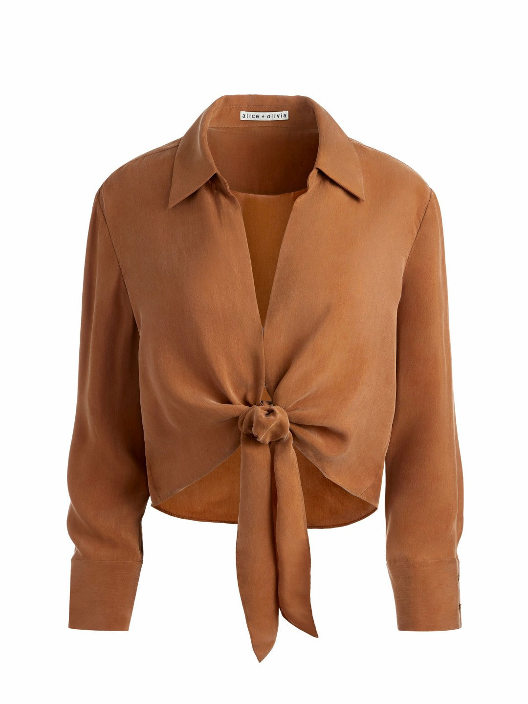 Hannon Tie Front Blouse In Camel - Alice + Olivia Women