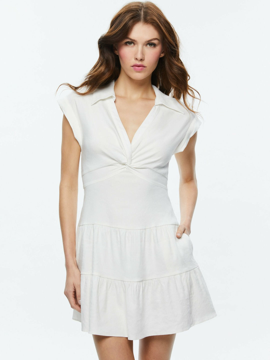 Mila Linen Twist Front Mini Dress In Off White - Alice + Olivia Women