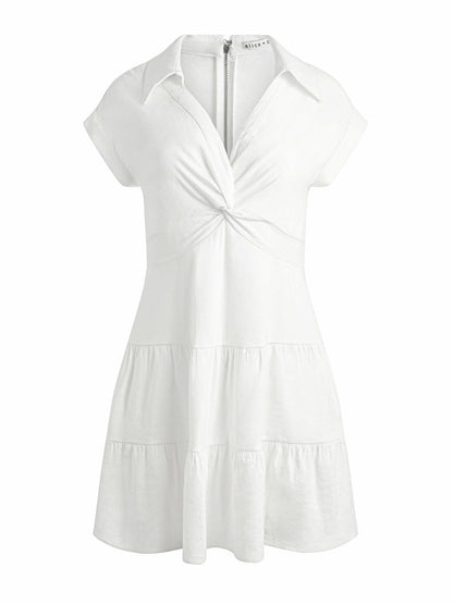 Mila Linen Twist Front Mini Dress In Off White - Alice + Olivia Women