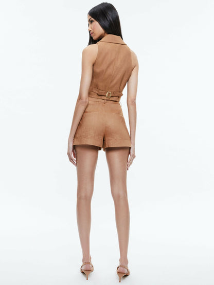 Conry Linen Pleated Cuff Short In Tan - Alice + Olivia Women