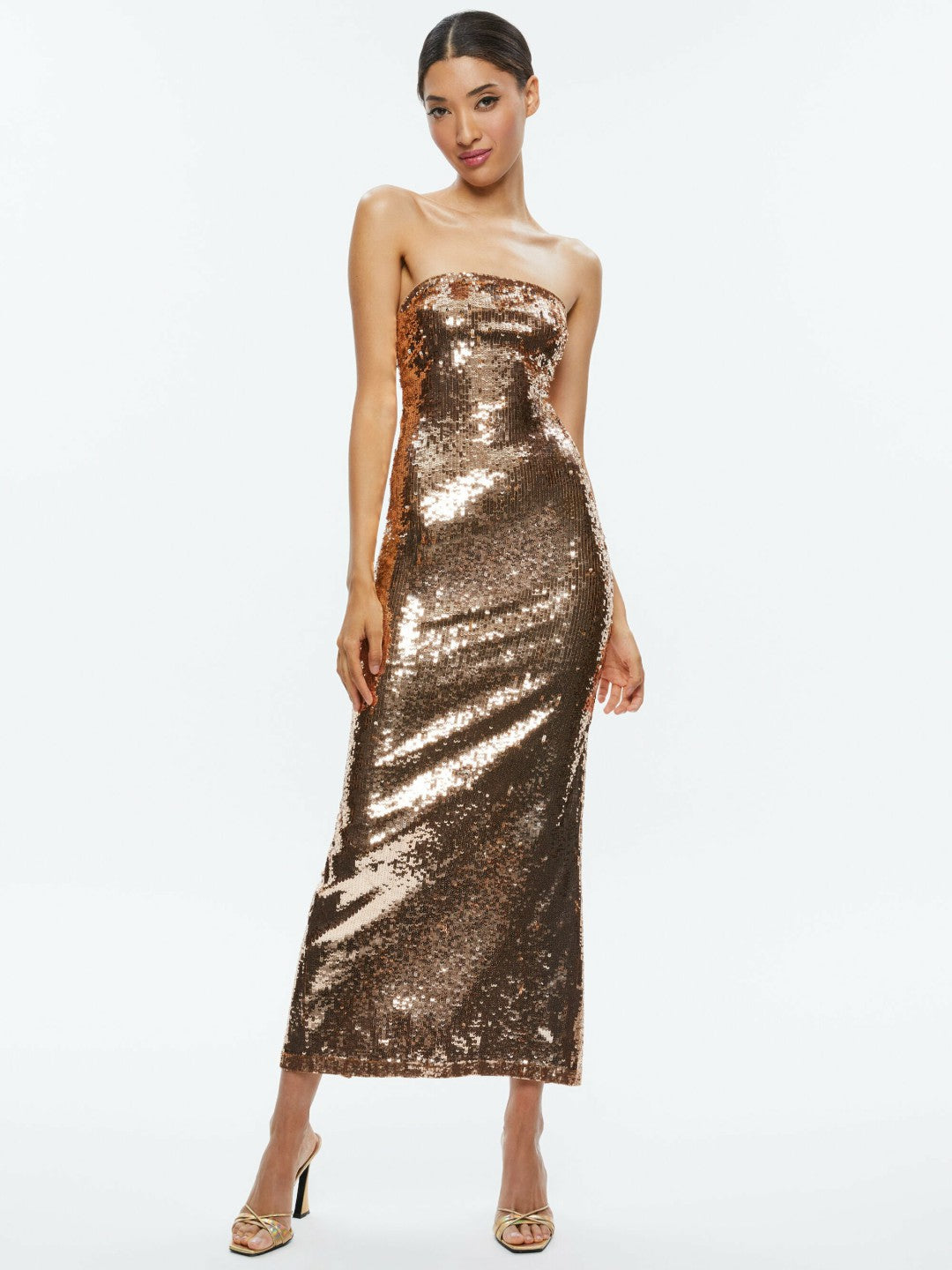 Fifi Sequin Strapless Maxi Dress In Tan/bronze - Alice + Olivia Women