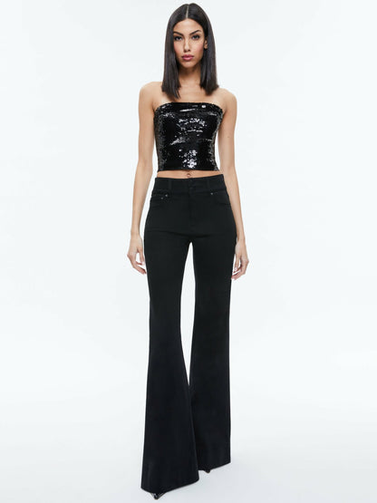 Vivi Sequin Cropped Top In Black - Alice + Olivia Women