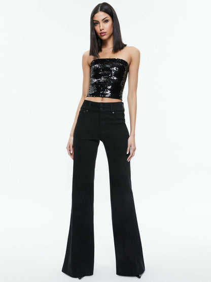 Vivi Sequin Cropped Top In Black - Alice + Olivia Women