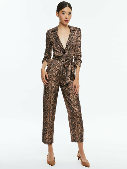 Louetta Pleated Tuxedo Jumpsuit In Camel/black Snake - Alice + Olivia Women