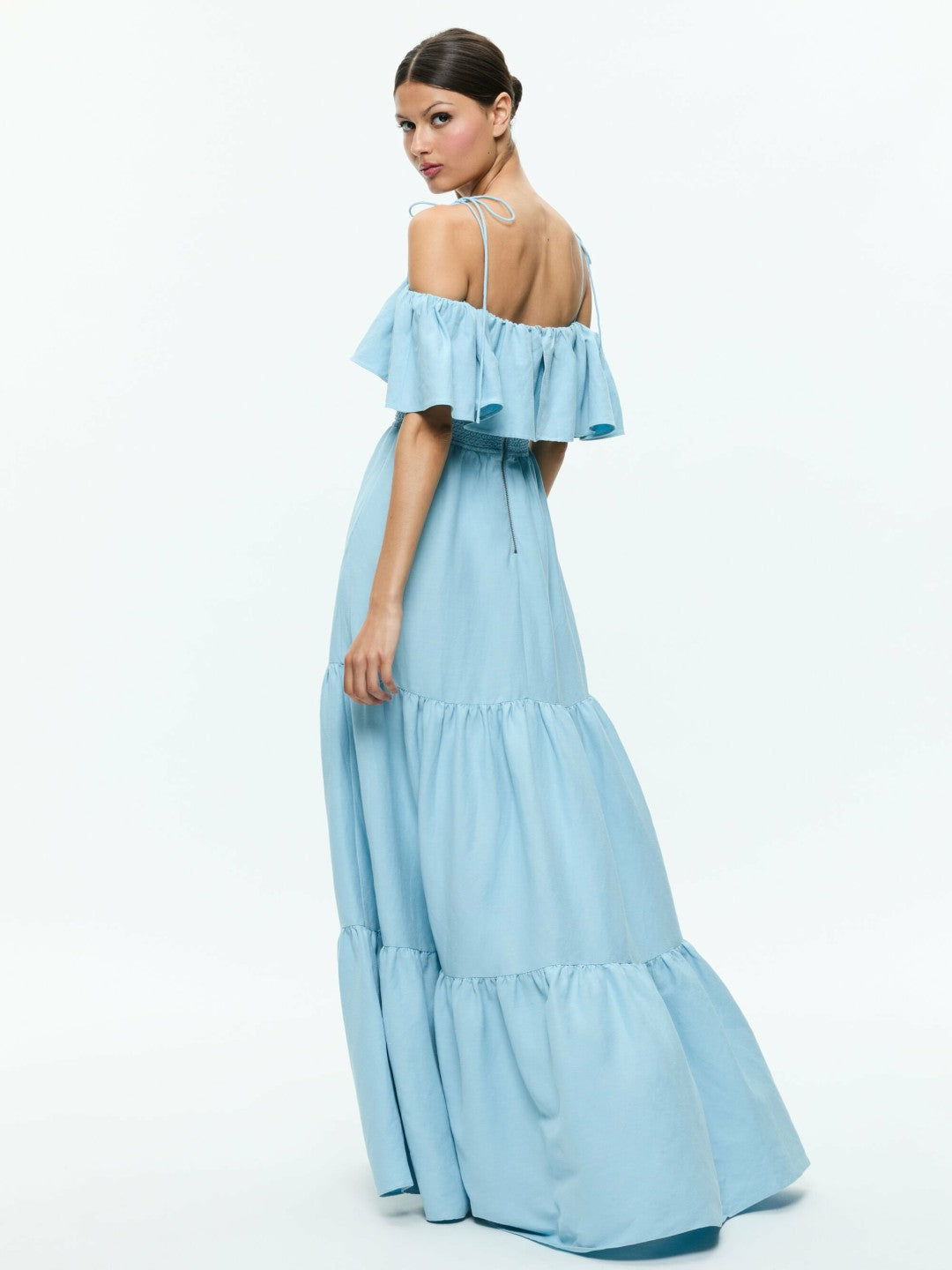 Kia Off The Shoulder Tiered Maxi Dress In Mineral Blue - Alice + Olivia Women