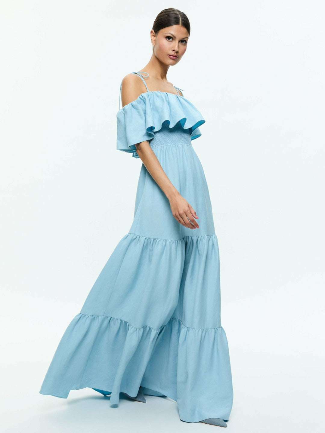 Kia Off The Shoulder Tiered Maxi Dress In Mineral Blue - Alice + Olivia Women