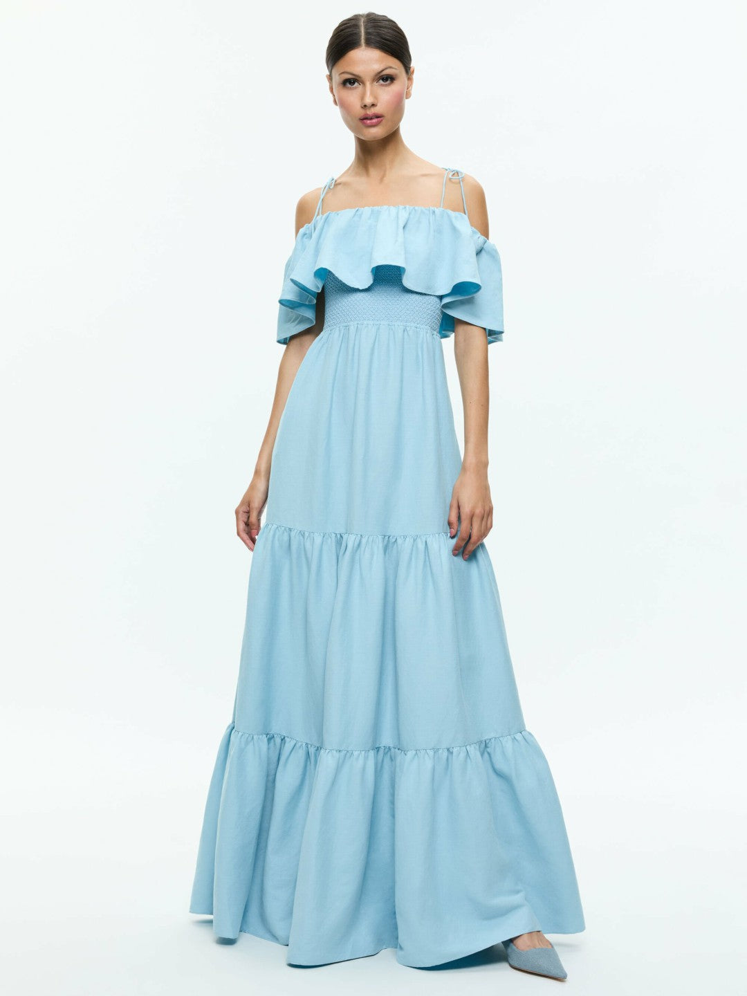 Kia Off The Shoulder Tiered Maxi Dress In Mineral Blue - Alice + Olivia Women