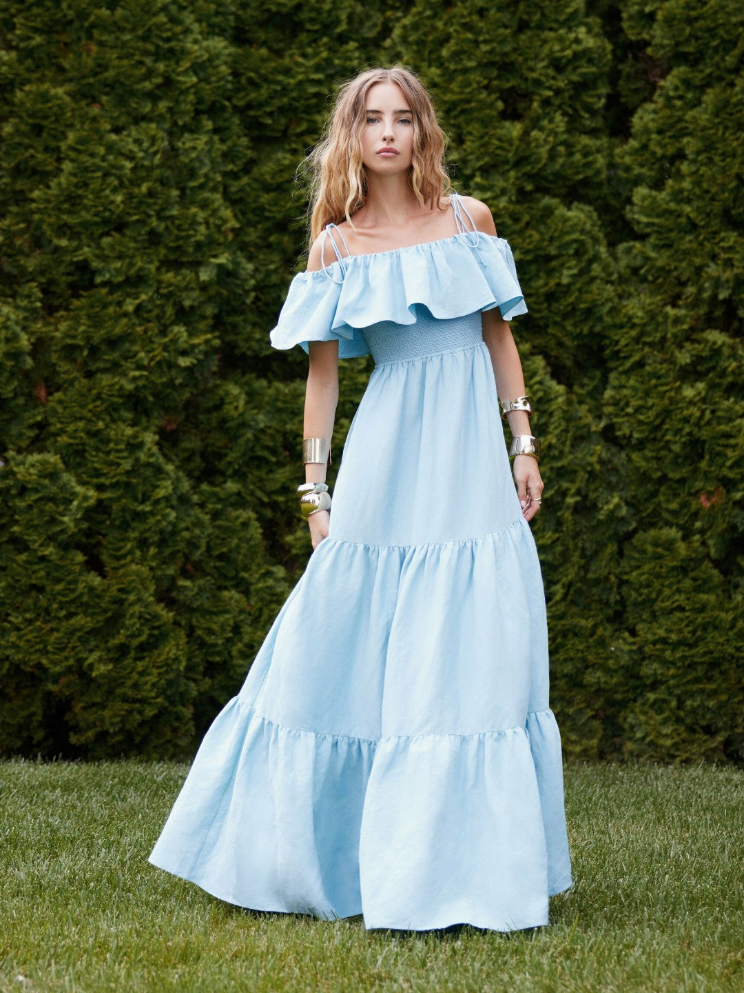 Kia Off The Shoulder Tiered Maxi Dress In Mineral Blue - Alice + Olivia Women