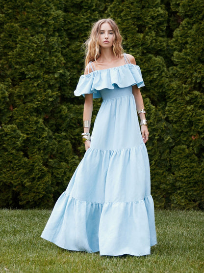 Kia Off The Shoulder Tiered Maxi Dress In Mineral Blue - Alice + Olivia Women