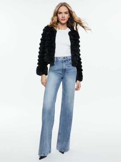 Fawn Faux Fur Jacket In Black - Alice + Olivia Women