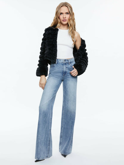 Fawn Faux Fur Jacket In Black - Alice + Olivia Women