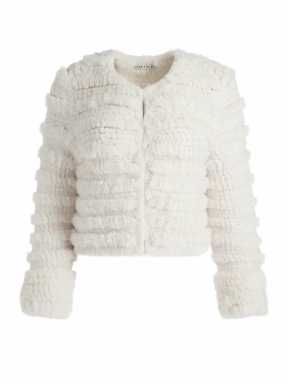 Fawn Faux Fur Jacket In Ecru - Alice + Olivia Women