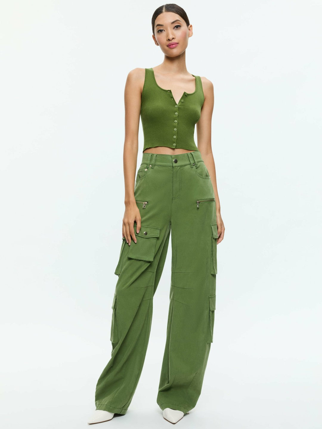 Daryn Button Through Cropped Tank In Avocado - Alice + Olivia Women