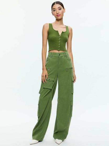Daryn Button Through Cropped Tank In Avocado - Alice + Olivia Women