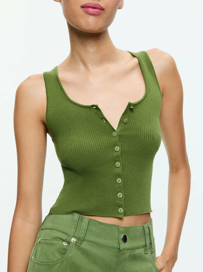 Daryn Button Through Cropped Tank In Avocado - Alice + Olivia Women