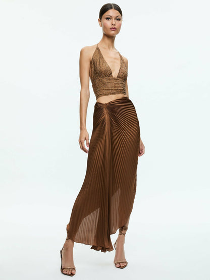 Hannah Embellished Top In Tan/crystal - Alice + Olivia Women