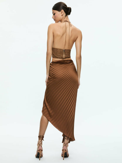 Hannah Embellished Top In Tan/crystal - Alice + Olivia Women