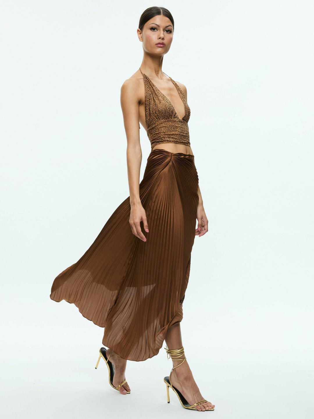Hannah Embellished Top In Tan/crystal - Alice + Olivia Women