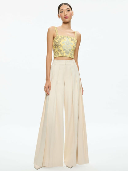 Sasha Lace Up Back Cropped Top In Vanity Lemon Meringue/multi - Alice + Olivia Women