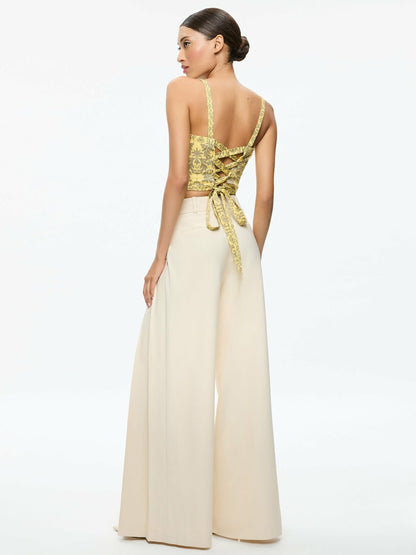 Sasha Lace Up Back Cropped Top In Vanity Lemon Meringue/multi - Alice + Olivia Women