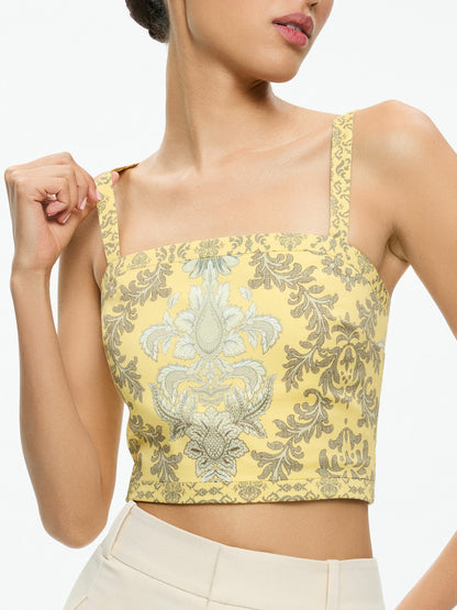 Sasha Lace Up Back Cropped Top In Vanity Lemon Meringue/multi - Alice + Olivia Women